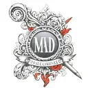 spell out M. A. D. in red and underneath in Roman numerals the date 8-20-22 tattoo design idea