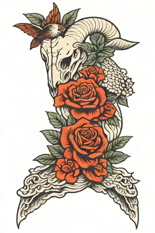 ram skull and dove  tattoo design idea
