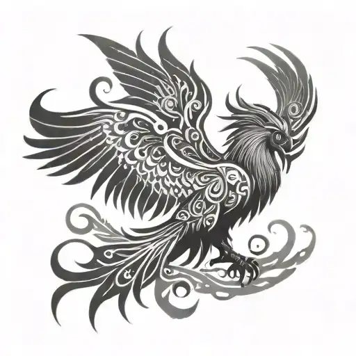 tribal style phoenix lying on the ground with its wings spread covering a spreading virus on the ground  tattoo design idea
