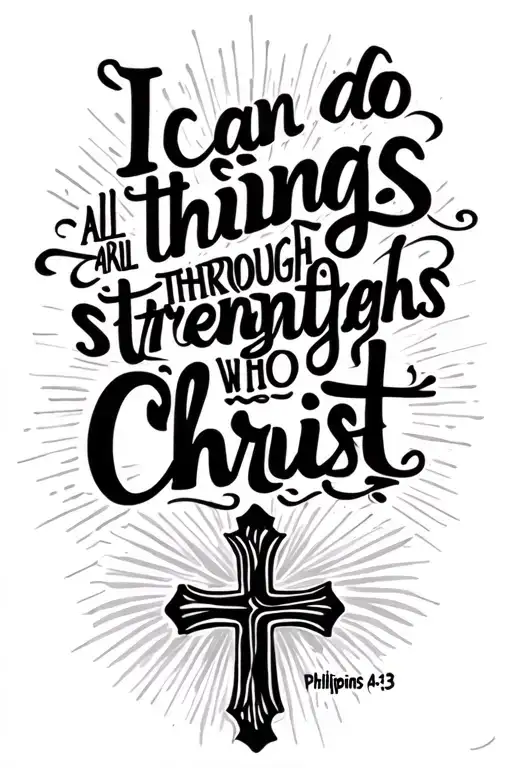 I can do all things through Christ who strengthens me Philippians 4:13. In readable cursive. light shining and a cross tattoo design idea