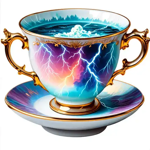 feminine teacup with thunder storm inside tattoo design idea