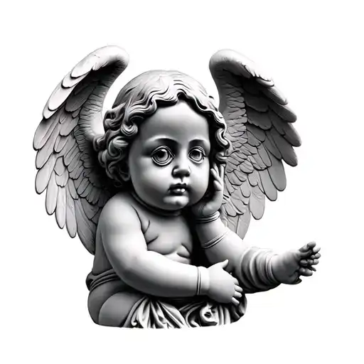 Streetwear Baby Angel Statue holding eye tattoo design idea