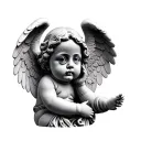 Streetwear Baby Angel Statue holding eye tattoo design idea