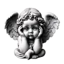 Streetwear Baby Angel Statue holding eye tattoo design idea