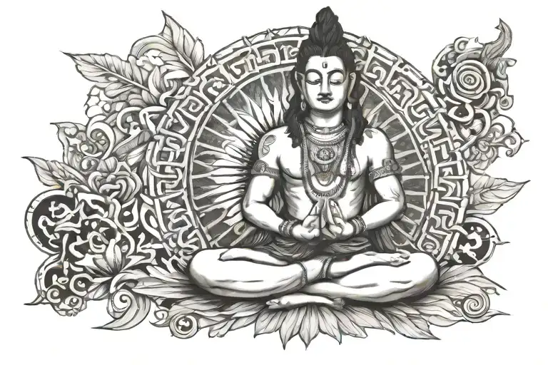shiv meditating with third eye open tattoo design idea