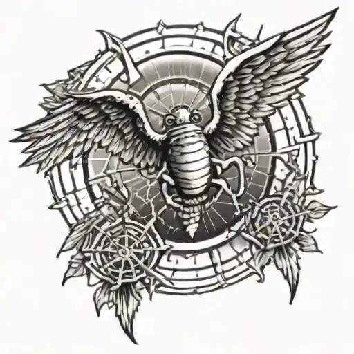 angels sun rays spider web headstone tattoo design idea