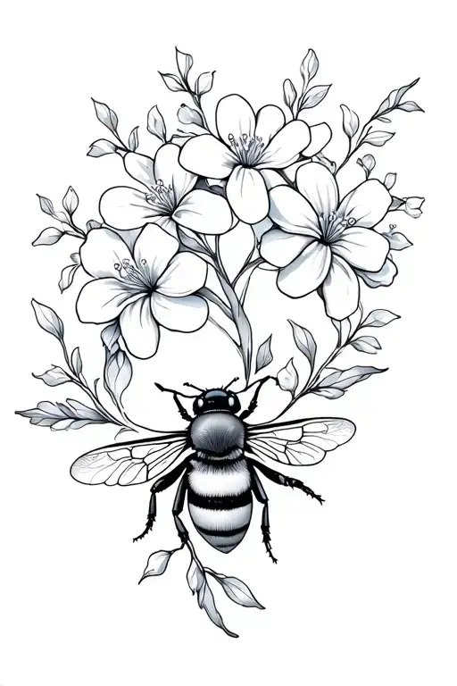 bumble bee, jasmin flowers, heart tattoo design idea
