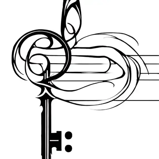 key of g note with a wave of lines tattoo design idea