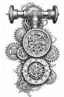 In the center is a small clock with a cracked dial, gears at the top and bottom, about the same size as the clock tattoo design idea
