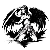 winged warrior kneeling with sword tattoo design idea