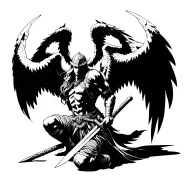 winged warrior kneeling with sword tattoo design idea