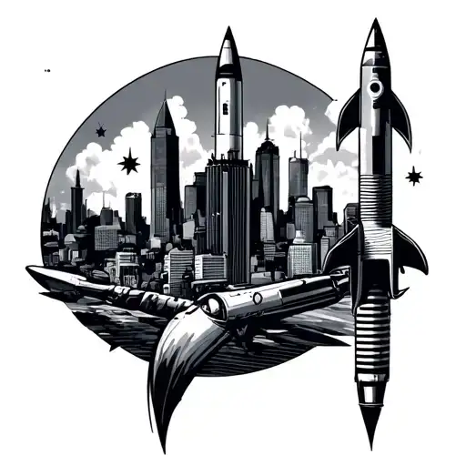Clutch Rockets and skyline tattoo design idea
