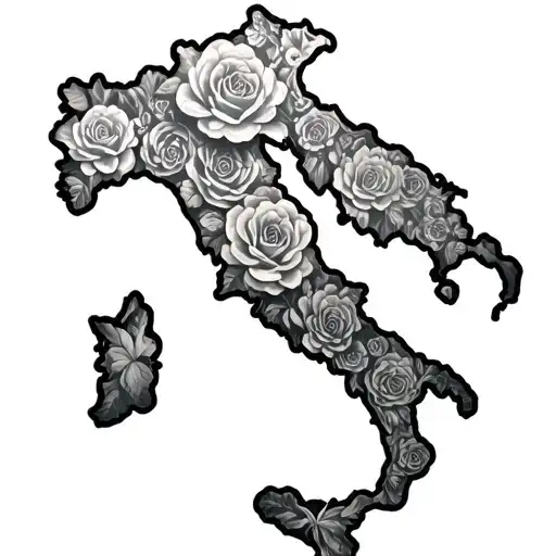 map of Italy with Yorkshire rose  tattoo design idea