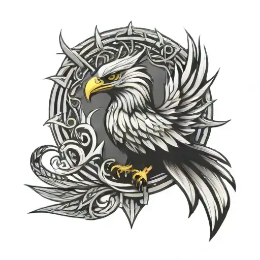 firebird logo, eagle, 3 cross intertwined tattoo design idea