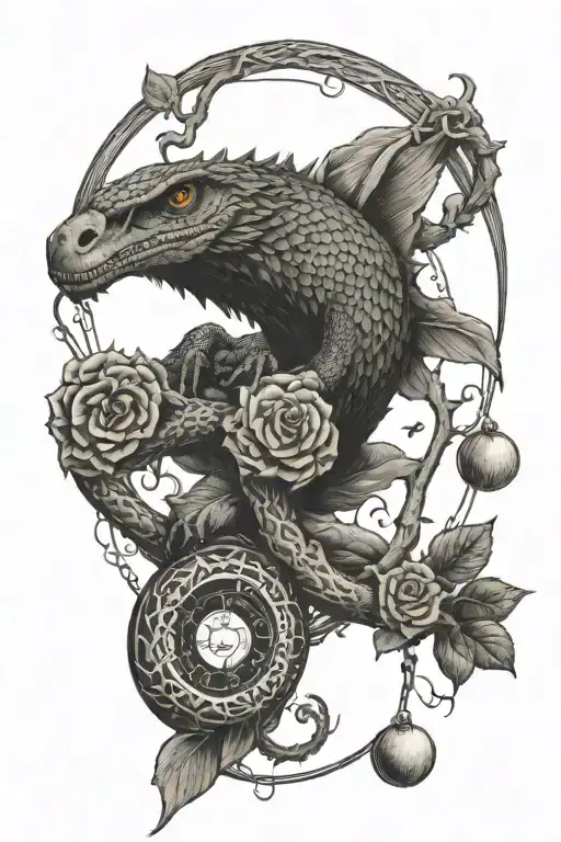tree snake  black eagle waterfalls eyeball wheelchair sun, moon ,whale,dragonemersing,grimreaper skull roses  tattoo design idea