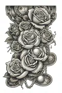 pearl necklace and roses with money falling tattoo design idea