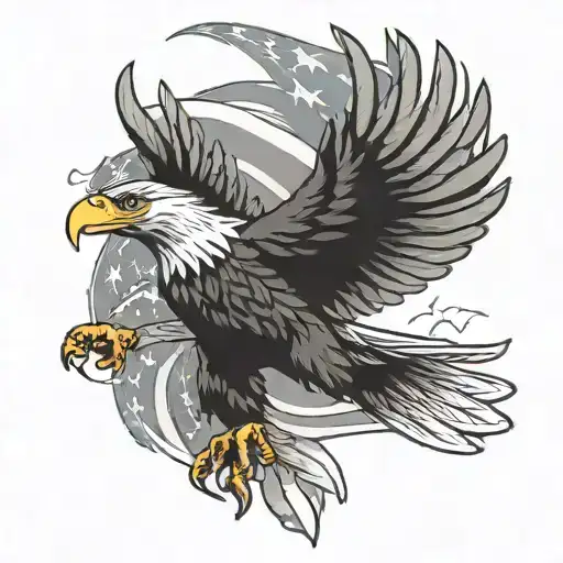 eagle flying with wings open American flag tattoo design idea