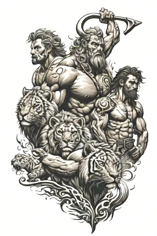13  number  and leo and warrior bodybuilding   tattoo design idea
