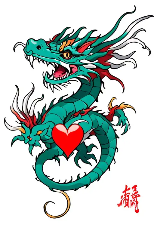 Flying dragon with claws and heart tattoo design idea