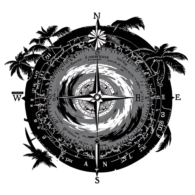 state of Florida nautical chart with hurricane and compass Rose offshore tattoo design idea