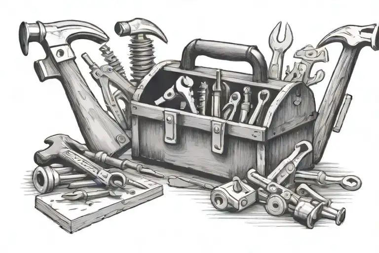 carpentry toolbox filled with various tools tattoo design idea