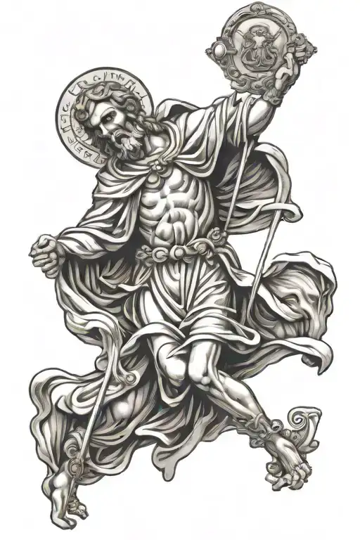 statue of st Christopher patron Saint tattoo design idea