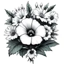 morning glory flower, aster flower, carnation flower snowdrop flower bouquet  dainty tattoo design idea