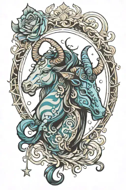 Aquarius and taurus zodiac sign tattoo design idea