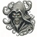 Hooded demon with tentacles protruding from around his dark shape tattoo design idea