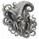 Hooded demon with tentacles protruding from around his dark shape tattoo design idea