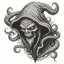 Hooded demon with tentacles protruding from around his dark shape tattoo design idea