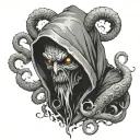 Hooded demon with tentacles protruding from around his dark shape tattoo design idea