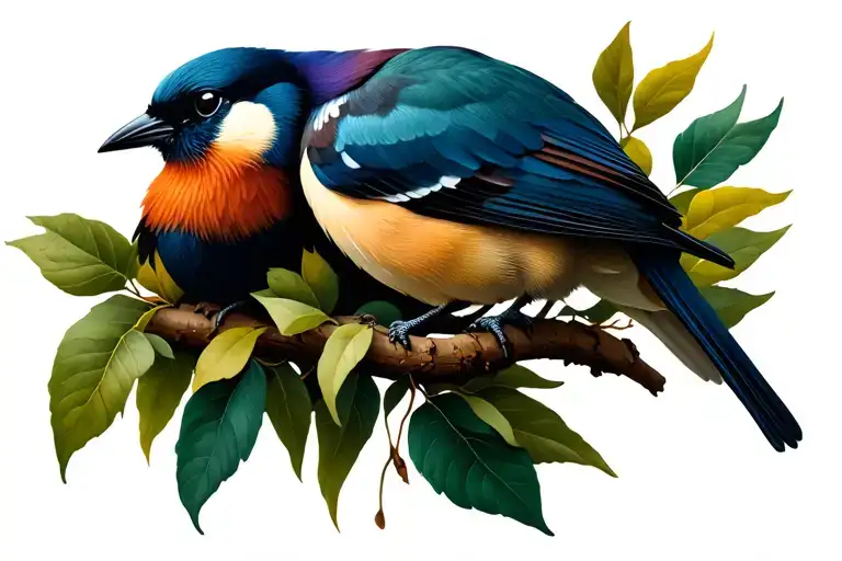 birds and branch with leaves tattoo design idea