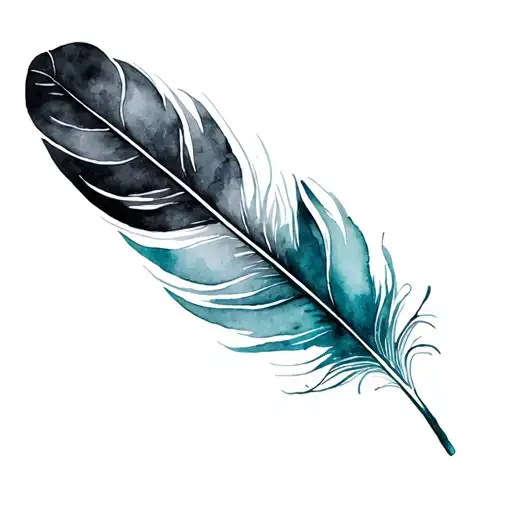 black, white and teal curved feather feather feather tattoo design idea