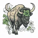 bison with a four leaf clover tattoo design idea