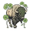 bison with a four leaf clover tattoo design idea