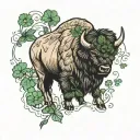 bison with a four leaf clover tattoo design idea