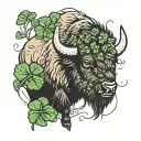 bison with a four leaf clover tattoo design idea