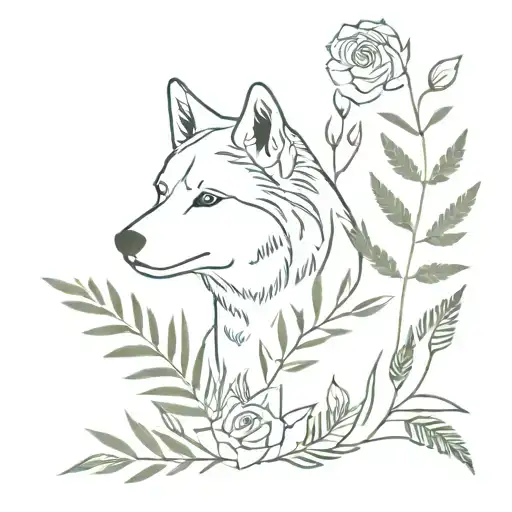 huskies forest rose reed ferns tattoo design idea