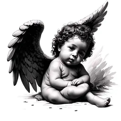 black baby angel rolling raw paper tattoo design idea