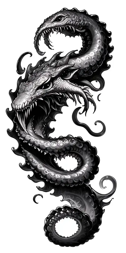 kraken with Japanese style water on left arm tattoo design idea