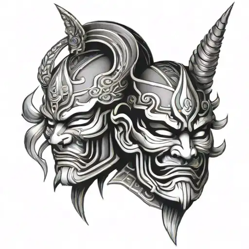 chinese warrior mask tattoo design idea