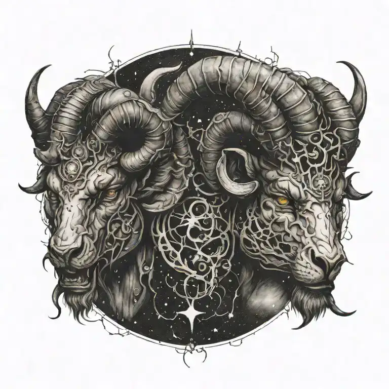 demon aries constellation merging tattoo design idea