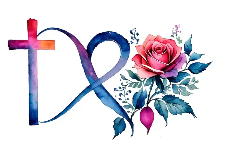 rose, cross, infinity sign, heart intertwined tattoo design idea