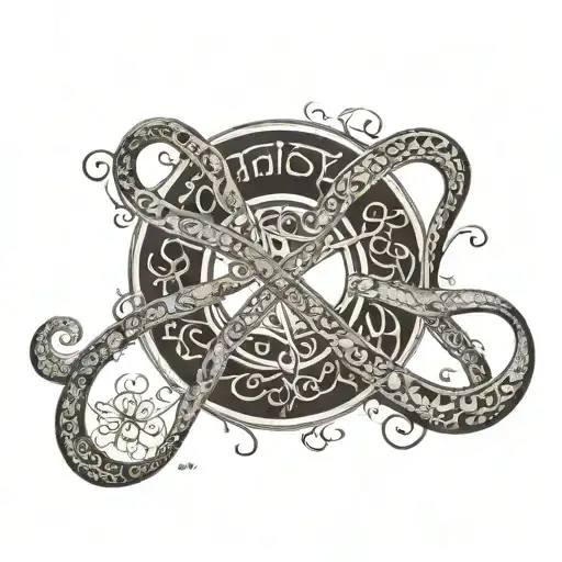 Names along the infinity curve: The names could follow the flow of the infinity loop, with "Sahasra" on one curve and "S tattoo design idea