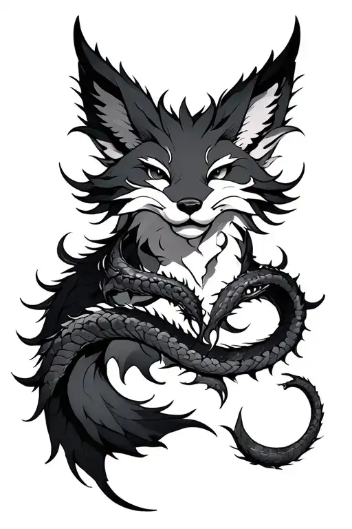 A Kitsune with Hydra heads as the tails tattoo design idea