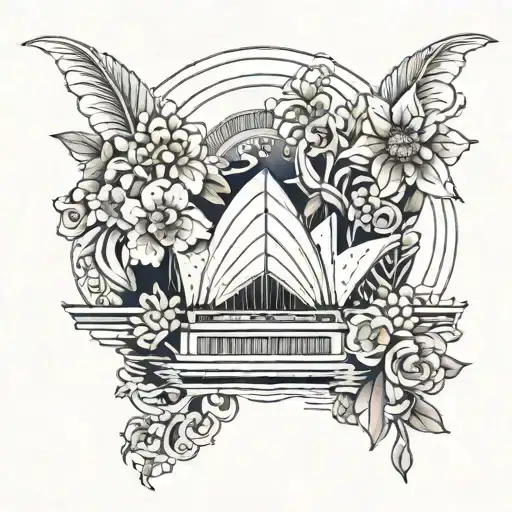 sydney opera house nestled between aboriginal flowers tattoo design idea