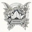 sydney opera house nestled between aboriginal flowers tattoo design idea