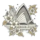 sydney opera house nestled between aboriginal flowers tattoo design idea