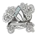 sydney opera house nestled between aboriginal flowers tattoo design idea